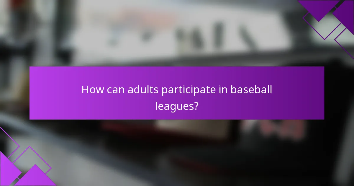 How can adults participate in baseball leagues?